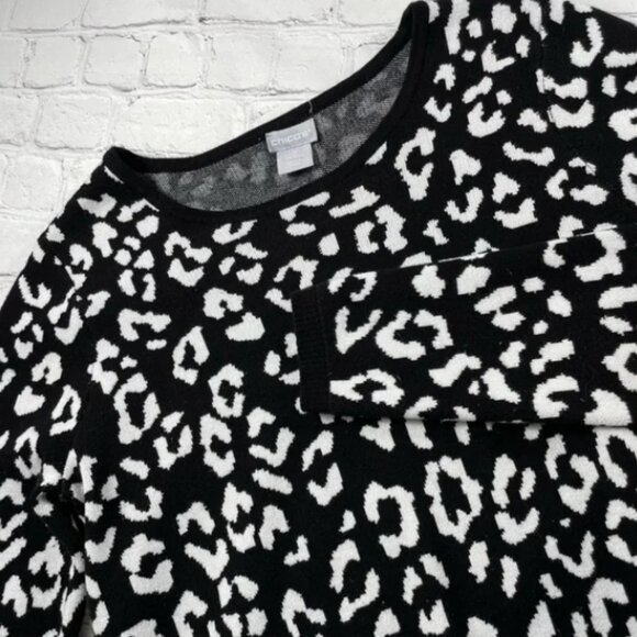 Chico’s Black And White Cheetah Print Long Sleeve Sweater Size Chico’s 0 (S) - Picture 1 of 8